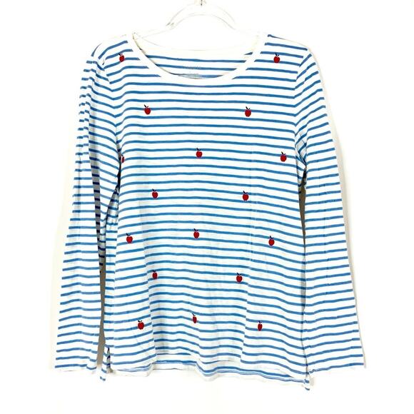Talbots | Striped Blue/White Apple Pattern Cotton Modal Long Sleeve Top L - Picture 1 of 5